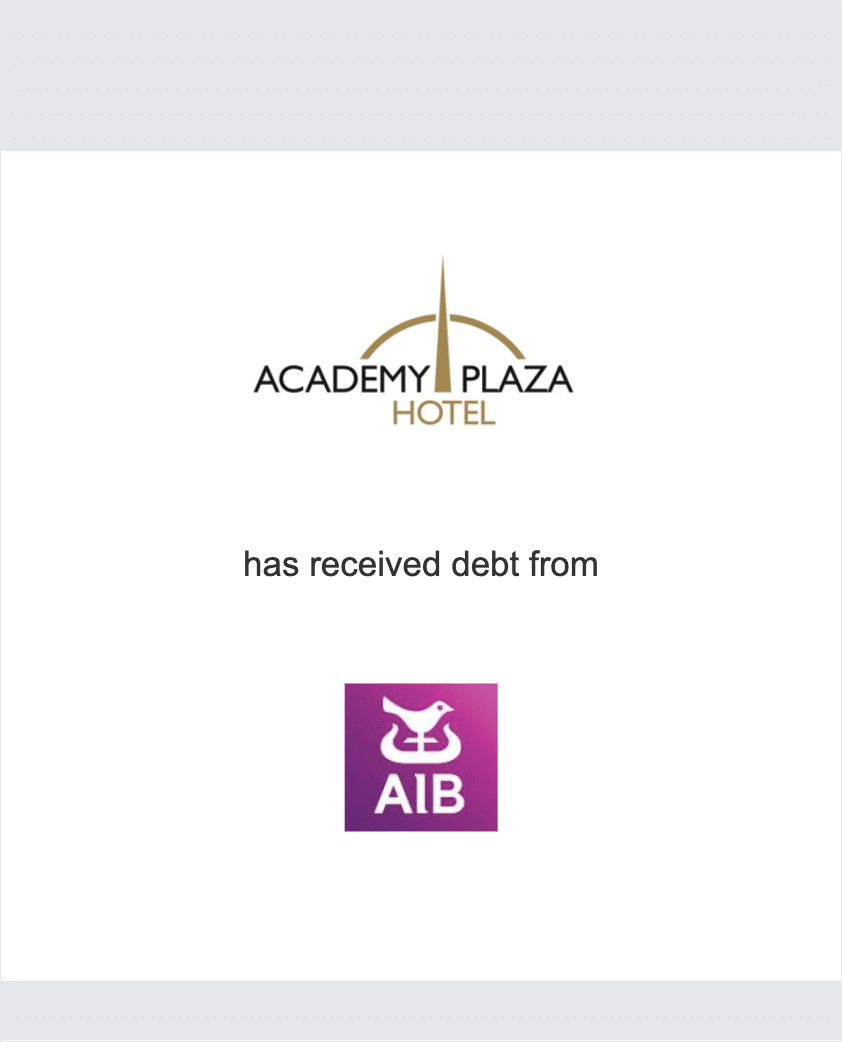 Academy Plaza Hotel has received debt from AIB